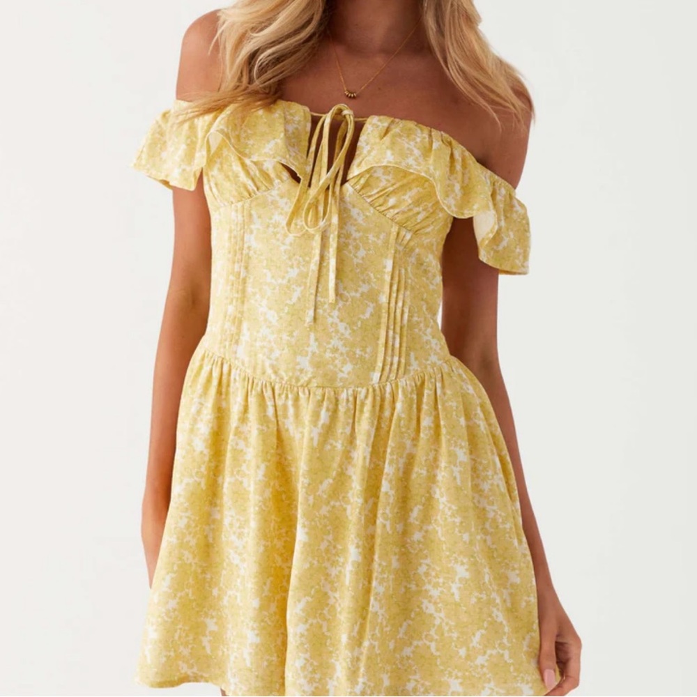 Peppermayo Yellow Ruffled Tie Front Sundress